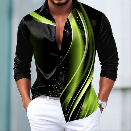 New Men's Shirt Long Sleeve Silk Shirt Luxury 3D Leaf Print Flap Collar Paisley Shirt Men's Clothing Top