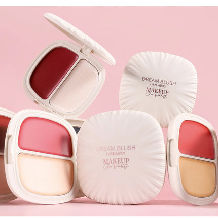 2 In 1 Dream Blush Highlighter Palette Natural Glow Face Contour Long Lasting Luminous Finish Healthy Radiance Duo