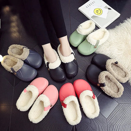 KANCOOL Fur Lined Clogs Shoes For Women Men Winter Indoor Outdoor Waterproof Plush Slippers Cozy Warm House Slippers Garden Shoe