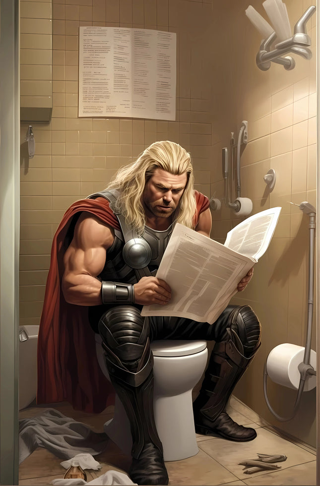 Pop Comic Cartoon Funny Spider-Man Superhero Reading Newspaper Canvas Wall Art Poster, Modern Bathroom Home Room Decor Painting