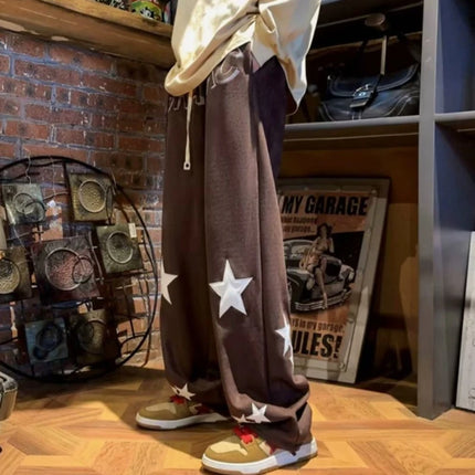 High Street Fashion Men’s Star Pattern Joggers Straight Leg Casual Pants Vintage Inspired Draped Sweatpants All Season