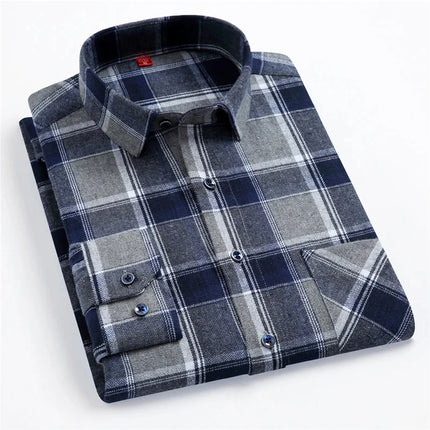 Pure Cotton Men's Plaid Shirt Long Sleeve Regular Fit Men Casual Oversized Shirt Leisure Autumn Male Blouse New Plus Size