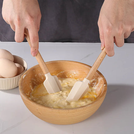 Silicone Scraper Scraper, Home Baking Wooden Handle Scraper, Cake Scraper, Cream Small Spatula Set