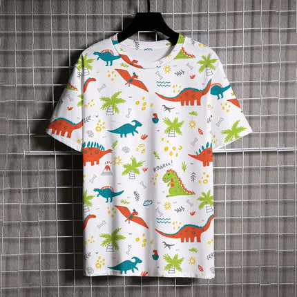 Summer dinosaur cool 3D printed round neck T-shirt