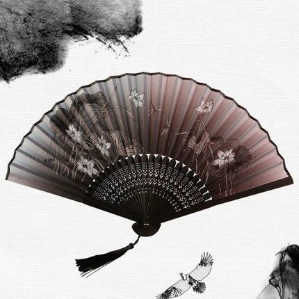 Retro Flower Pattern Home Decoration Elegent Bamboo Folding Fan Chinese Style Painting Handheld Fan Dance Performance Props