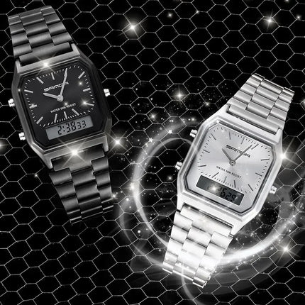SANDA P747  Dual Display Clock Unisex Waterproof Sports Quartz Watch Luxury Mens Style Watches Stainless Steel Women LED Digital