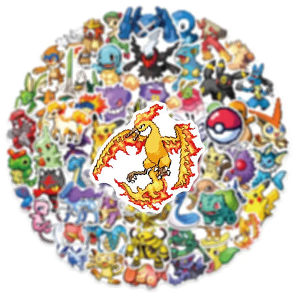 50PCS Cute Pokemon Pikachu Pixel Stickers Cartoon Anime Sealing Decoration DIY Laptop Decals Graffiti Stiker Reward Gift Toy