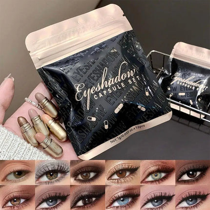 12colors Matte Eyeshadow MAGIC CASA Capsule Eye Set High-gloss Silkworm Small Golden Bean Not Easy To Smudge Brand Eye Makeup