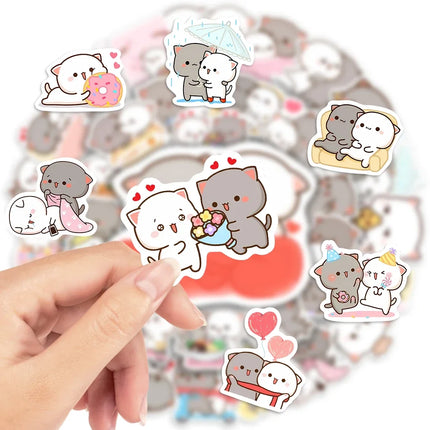 Cute Couple Cat Stickers Cartoon Kawaii DIY Gift Decal Doodles for Scrapbook Skateboard Luggage Phone Waterproof Stickers