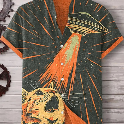 Men's Linen Short Sleeve Hawaiian Casual Vacation Stand-Up Collar Printed High-Quality Wedding And Social Occasion Shirt