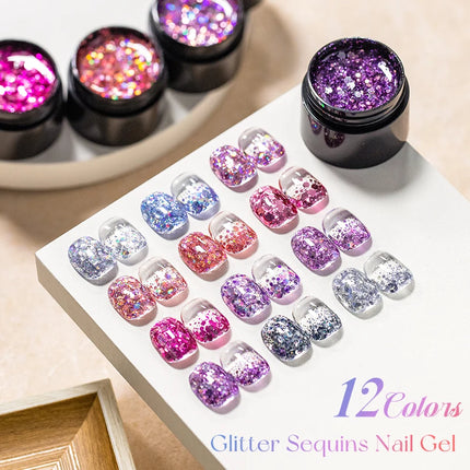 8ml Glitter Sequins Gel Nail Polish Nude Pink Silver Laser Glitter Semi Permanent Soak Off UV Gel Varnish Manicure Nail Supplies