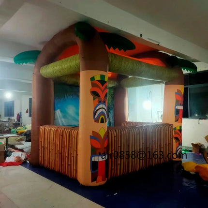 Outdoor Inflatable Tiki Bar with Palm Tree,Inflatable Beach Bar Tent Serving Food Concession Stand for Backyard Party Event