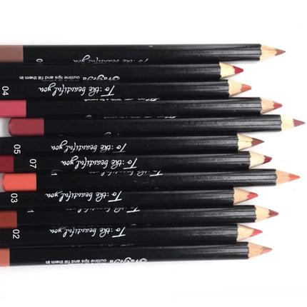 Cosmetic Long Lasting Women's Professional 12 Assorted Colors Lip Liner Pencil Lipstick Eyeliner Pen Matte Lip Liner