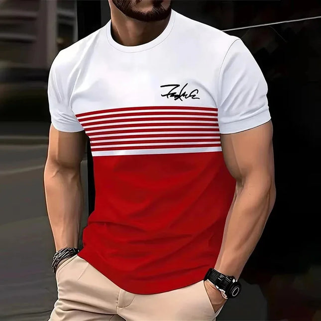 Fashionable striped printed short-sleeved T-shirt 2025 Spring/Summer casual crew neck T-shirt Soft and breathable T-shirt for