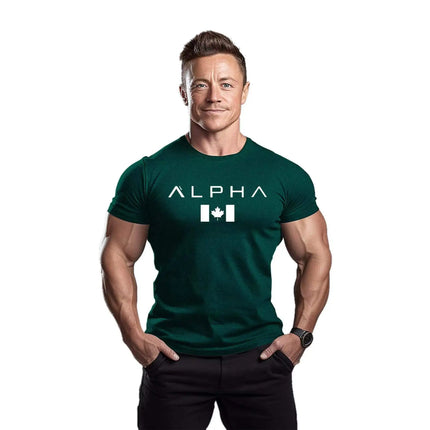 Men's Fitness Sport T-shirt Breathable Slimming Summer Trendy Brand Printed Casual Cotton round Neck Short Sleeve T-shirt