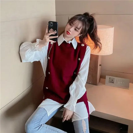 New Fashionable Preppy Style Women's Shirt Underwear Vest Autumn Winter Versatile Student Clothing Outside Matching