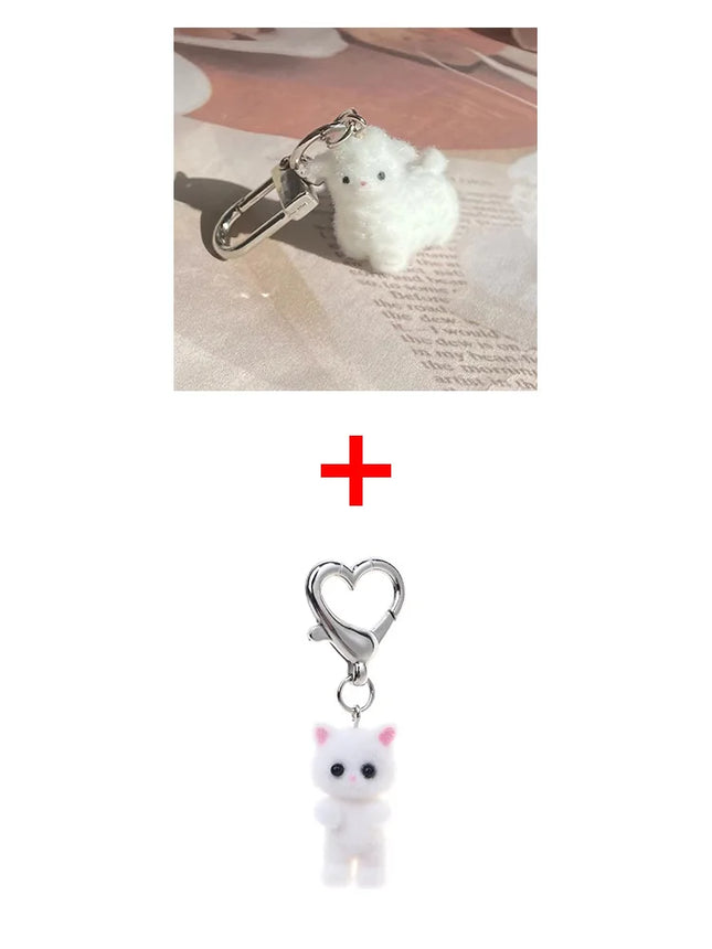 Fluffy Cute White Sheep Keychains Resin Mini 3D Animal Key Ring Holder Bag Charms Car Pendants Gift