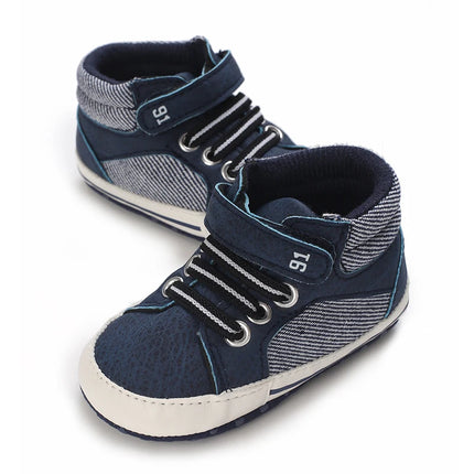 Spring and Autumn High Top With PU Anti Slip Baby Shoes 0-1 Year Old Baby Casual Sports Soft Soled Walking Shoes