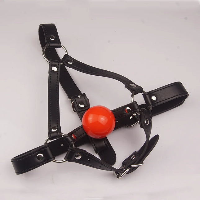 Leather Wetlook BDSM Mask Hood Gimp Open Mouth,Silicone Ball Gag,Bondage Gear Head Harness,Sex Toys For Couples