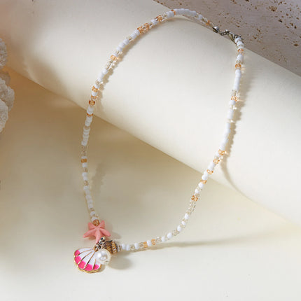 Bohemian Mixed Color Rice Beads Necklace for Women Sea Shell Conch Starfish Pendant Beaded Clavicle Choker Beach Party Jewelry