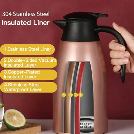 2L Thermal Coffee Bottle Stainless Steel Vacuum Flasks Office Hot Coffee Thermos Insulation Kettle Hot Water Thermos Pot