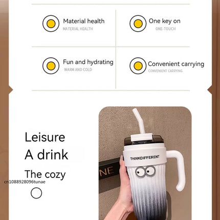 860ML Coffee Cup Outdoor Thermo Water Bottle With Straw Stainless Steel Tumbler Car Thermal Mug Keeps Cold and Heat Vacuum Flask