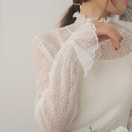 Women's Black Lace Flared Sleeve Slim Fit T-Shirt Long Sleeve Round Neck Base Shirt Fashion Kimono Bottoming Top for Women