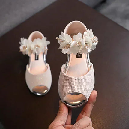 Summer New Style Children's Sandals Girls Fashion Rhinestone Flower Princess Shoes Little Girls Soft Soled Dance Shoes Girls