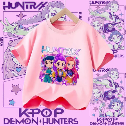 2026 New Huntrix Girls' Shirt Rumi Zoey Mira Graphic Print T-Shirt for Teens and Toddlers Spring/Summer Demon Hunter T-Shirt