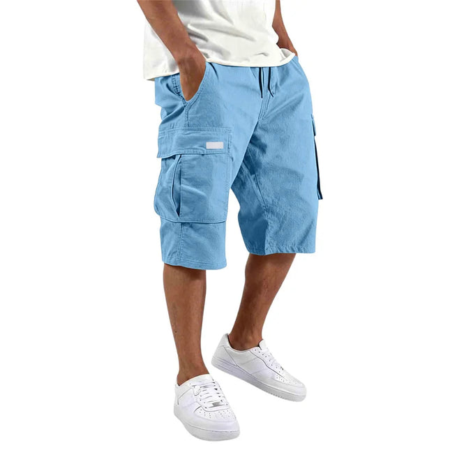 2026 NEW men loose straight pants Casual multi-pocket Shorts Summer Five-Inch Men's drawstring Sports cargo short