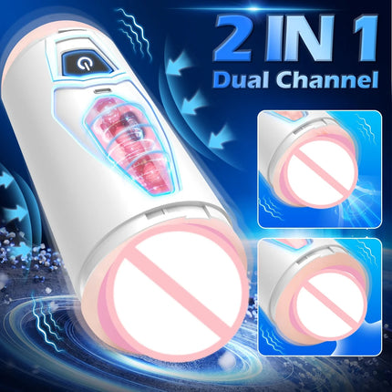 Automatic Male Mastubator Cup Double Headed Penis Blowjob Vibration Channels Realistic Vaginia Pocket Pussy Sex Toys for Man