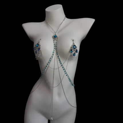 High Quality Fringe Sapphire Nipple Clamps Body Chain Breast Restraint  BDSM Waist Chain Couples' Flirting  Adult Sex Toys 18+