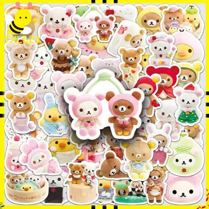10/54pcs Rilakkuma Cute Stickers Anime Relaxed Bear DIY Art Supplies Notebook Stationery Paster Water Cup Decor Classic Toy Gift