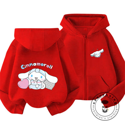 Boys Girls 2026 Autumn Winter Cinnamoroll Zipper Hoodie 3-14Y Cute Kawaii Street Cartoon Hot Fashion Outdoor Casual