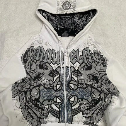 American Y2K New Hip Hop Trend Zipper Hoodie Women Street Casual Loose Joker Vintage Sweatshirt Unisex Fleece Padded Warm Hoodie