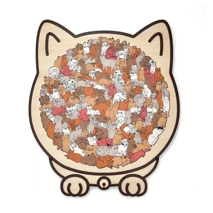135 PC Cat-shaped Wooden Jigsaw Puzzle Unique Irregular Puzzle Pieces Game Birthday Xmas Gifts for Cat Lovers Home Decorations ﻿