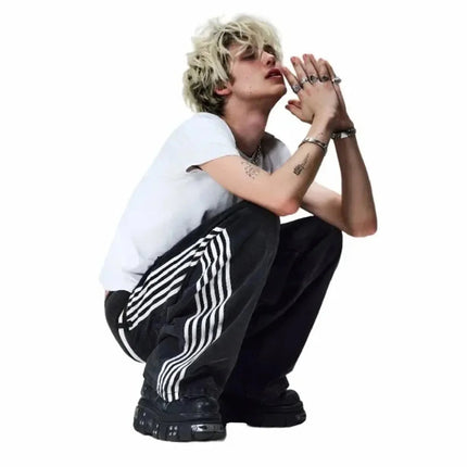 Y2K Striped Baggy Jeans Unisex Wide Leg Denim Pants Hip Hop Streetwear Casual High Quality Embroidered Jeans For Men Women