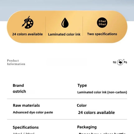Ostrich 24 Colors 30/15ml Layered Chromatography Fountain Pen Ink Vibrant Gradient Watercolor Non Carbon Non Clogging Stationery