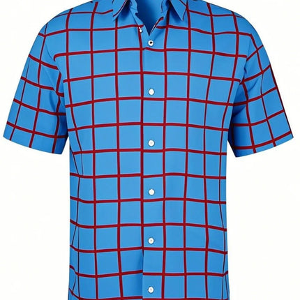 Fashion Men's Short Sleeve Shirt Casual Plaid Color Summer 3D Printed Lapel Shirt New  Fashion Casual Men's Clothing Unisex Tops