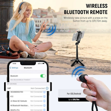 NEEWER Selfie Stick with Detachable Bluetooth Remote Shutter, Lightweight Foldable Travel Tripod for iPhone YouTube/TikTok Vlogs