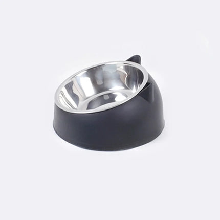 Cat Dog Bowl 15 Degrees Raised Non Slip Puppy Base Cat Food DrinkingStainless Steel  Water Feeder Tilt Safeguard Neck Pet