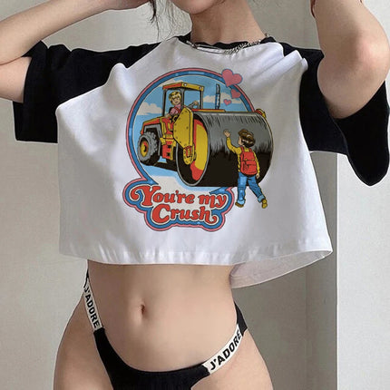 Crop Top Gothic Horror Y2k Aesthetic 90s Satan T Shirt Women Satanism Evil Demon Grim Death Tshirt Female Cropped T-shirt