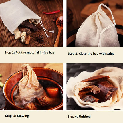 5 PC 100% Cotton Cloth Bag Spice Strainer Mesh Filter Herbal Ball Kitchen Cooking Tools Colander Bag