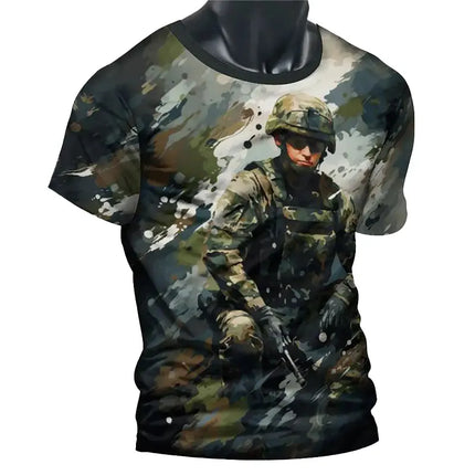 Summer New Men's T-shirt Sniper Printed Short-sleeved Top Men's Fitness Breathable Short-sleeved Street Fighting People Clothing