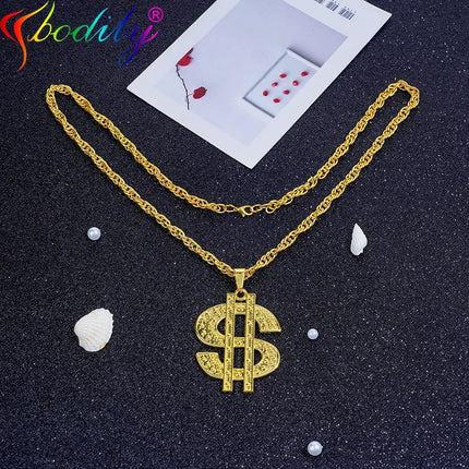 Golden Plated Hip Hop Rock Necklace Stainless Steel US Dollar Money Sign Pendant Necklace Mens Women Jewellery Gift