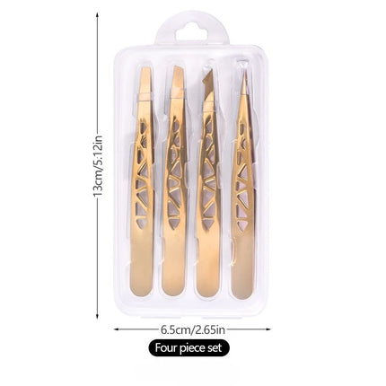 4pcs Precision Eyebrow Tweezers Set - Stainless Steel Tools for Brow Shaping, Beard Plucking & False Lash Application Eyebrow Gr