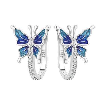 925 Sterling Silver Inlaid Zircon Butterfly Earrings Insect Element Original Design Women's Fashion Party Jewelry Gift Ear Loops