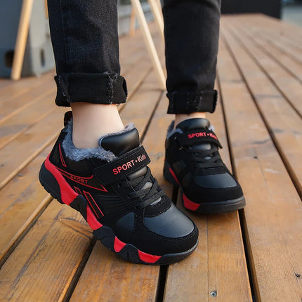 Kids' Sneakers Winter Plush Warm Leather Comfortable Tennis Shoes Casual Outdoor Sports Comfortable Tennis Shoes for Children