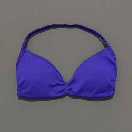 HISTELLO Sports Bra Push Up Strappy Sexy Open Back Gym Crop Top Removable Cups Women Workout Clothing Gym Top Halter Sport Bra