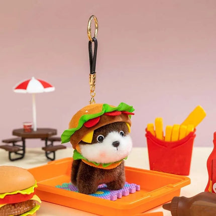 Ultra-Soft PP Cotton Burger Animal Plushie Exquisite Embroidery Short Plush Fabric Kawaii Foodie Key Chain Eco-Friendly Dyeing
